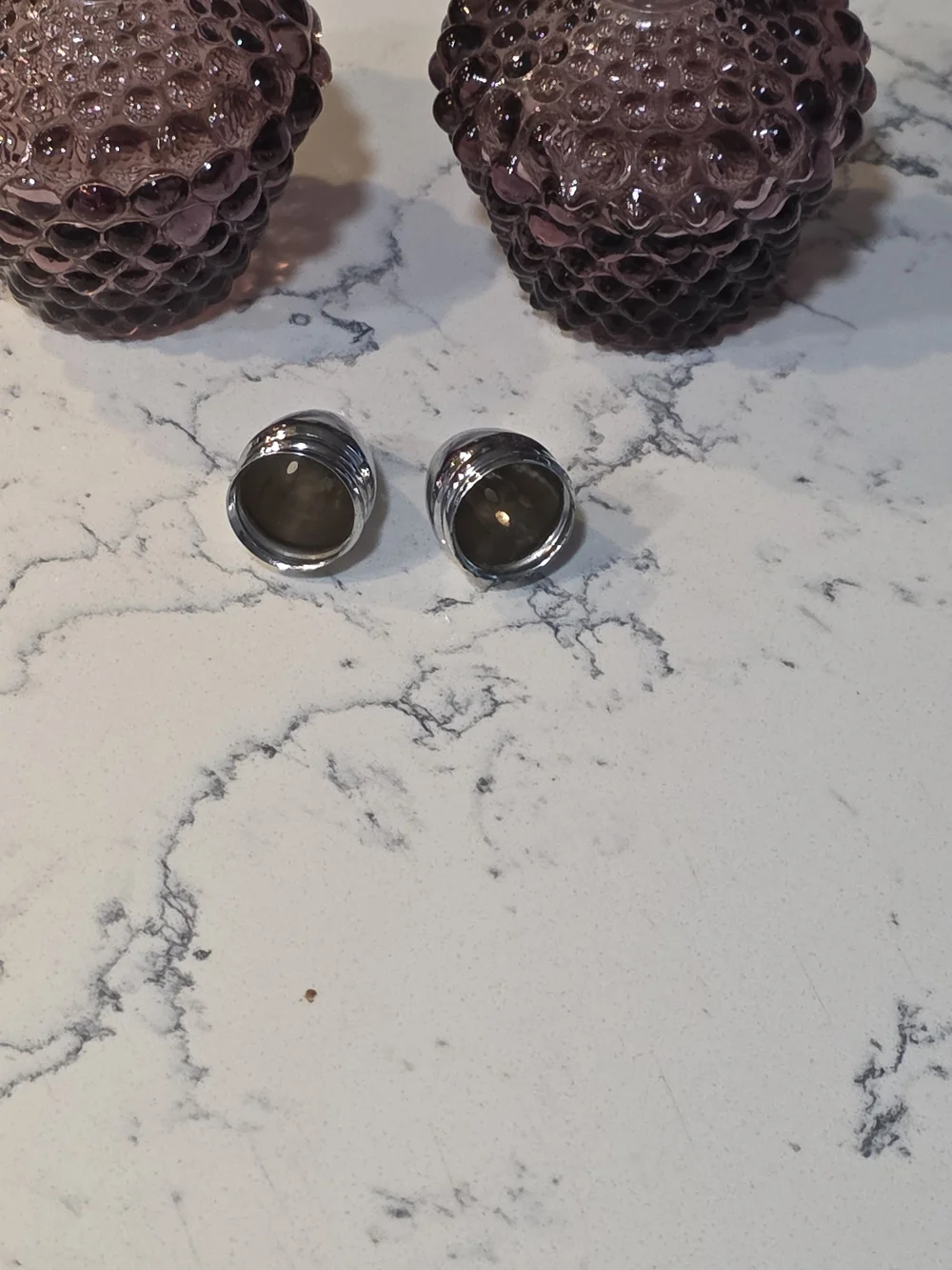Vintage Pair of I.W. Rice Hobnail Purple Glass Salt and Pepper Shakers Japan